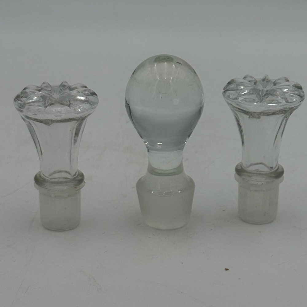 Vintage Clear Glass Decanter Stoppers Set of 3 Starburst and Orb Replacement